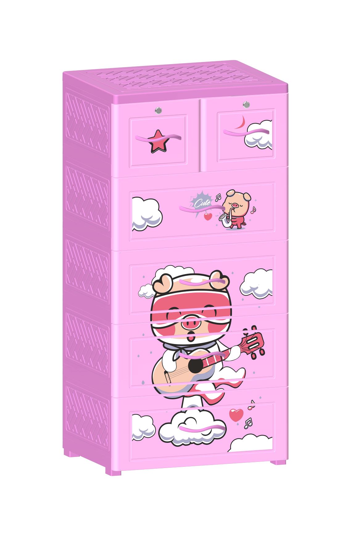 Tủ Nhựa Tầng Cho Bé Nova Heo Yêu Âm Nhạc T1727-5