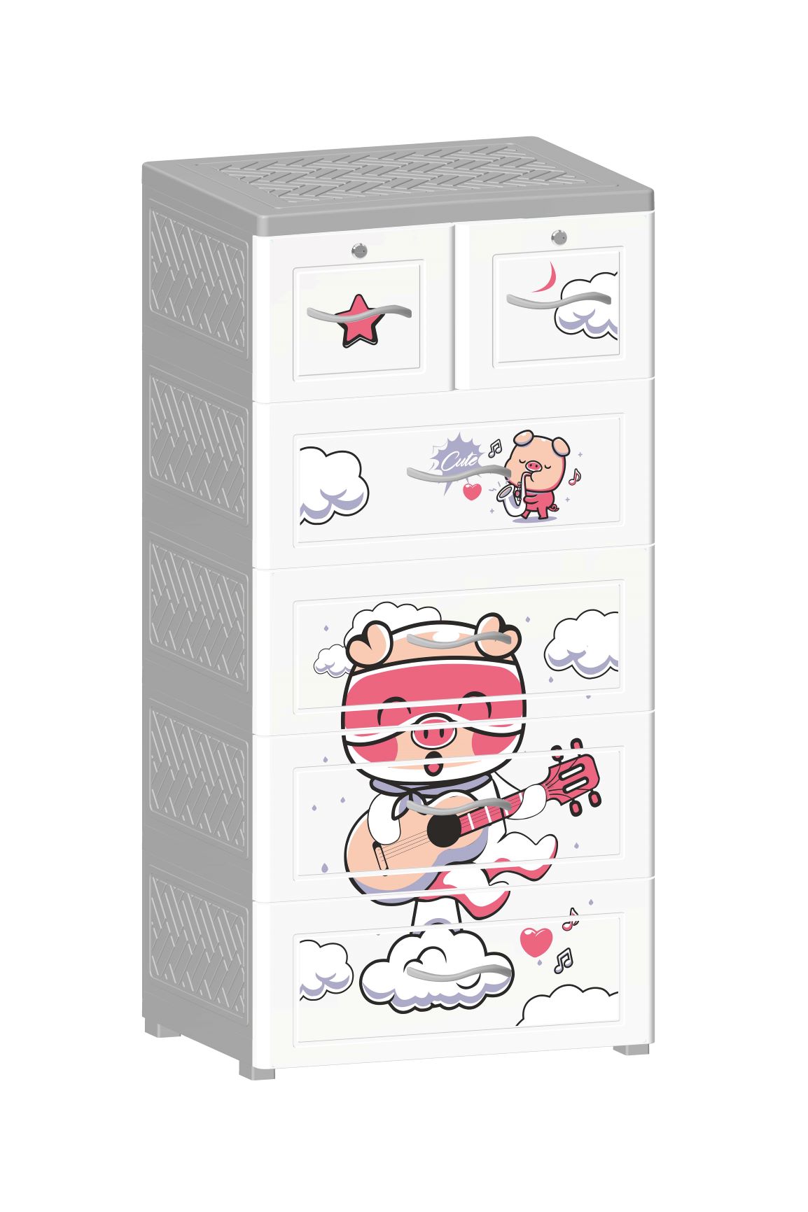 Tủ Nhựa Tầng Cho Bé Nova Heo Yêu Âm Nhạc T1727-5